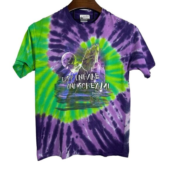 DISNEY PARKS‎ Tower Of Terror Vintage Green Purple Tie-Dye Twilight Zone Medium - Picture 1 of 9